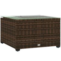 Outdoor Coffee Table with Glass Top, Rattan Side Table - Brown