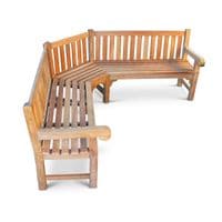 Queensbury Corner Teak Bench - 212cm Total Length - 5/6 Person Curved Design - Fully Assembled