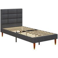 3ft Upholstered Single Bed Frame with Wooden Slat No Box Spring Needed - 831-798V71GY