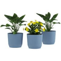 Set of 3 Round Plant Pots Outdoor 22cm for Garden Decoration Blue - 84H-230V01BU