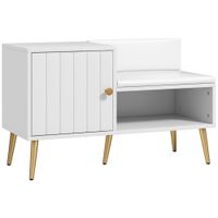 Upholstered Entryway Shoe Bench with Storage Cabinet Open Shelf White - 837-297V71WT