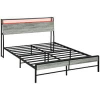 LED Double Bed Frame with Charging Station 135 x 190cm Cement Grey - 831-813V71GY