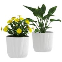 Set of 2 Round Plant Pots Outdoor 22cm for Garden White - 84H-230V00WT
