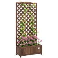Garden Wooden Planter Box with Trellis Flower Raised Bed Dark Brown - 845-635V01DR