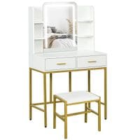 Makeup Vanity Desk Set with Lighting Mirror Stool Drawers White - 831-810V71WT