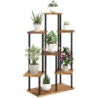7 Tier Plant Stand Tall Steel Wood Plant Shelf Carbonised Finish - 84H-214V00TN