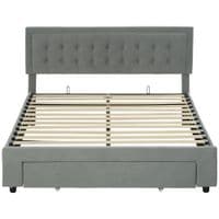 King Size Bed Frame with Storage and Adjustable Velvet Headboard - 831-804V71GY