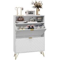 Narrow Shoe Storage Cabinet with 2 Flip Drawers for 12 Pairs of Shoes - 837-445V81WT