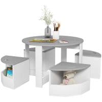5-Piece Kids Table and Chairs Set with Storage for 3-8 Years Old-Grey - 312-112V80GY