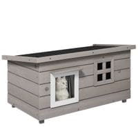 Outdoor Cat House with Openable Top Asphalt Roof Window Grey - D30-503