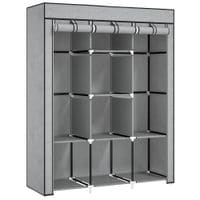 Fabric Portable Wardrobe with 8 Shelves 2 Hanging Rails Light Grey - 850-211V00LG