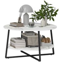 Round Coffee Table with Storage Shelf and Marble Effect Top White - 83B-122V00WT