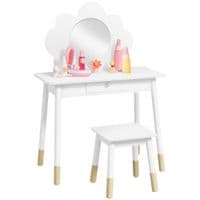 Kids Dressing Table with Mirror Stool Drawer Cloud Design White - 316-014V80WT