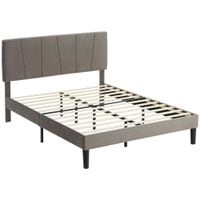 King Size Bed Frame with 5-Level Adjustable Headboard Wooden Slats - 831-911V72GY