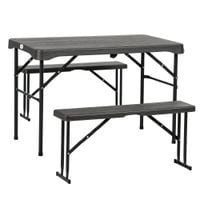HDPE Picnic Table Set with Beer Table & 2 Benches for 6 Dark Grey - 84G-287V00CG