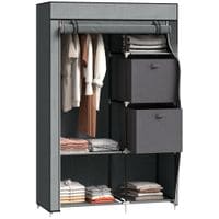 Fabric Portable Wardrobe with 2 Fabric Drawers Hanging Rail Grey - 850-288V00CG