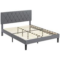 Double Bed Frame with 5-Level Adjustable Linen Headboard - 831-912V70GY