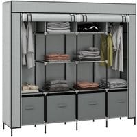 Fabric Wardrobe with 12 Shelves 2 Hanging Rails Foldable Closets - 850-286V00CG