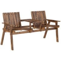 2-Seater Wooden Garden Bench with Armrest Carbonised Finish - 84B-394V00TN