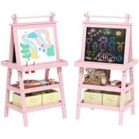 Double-Sided Art Easel for Kids with Paper Roll Storage Baskets Pink - 3B0-012V80PK
