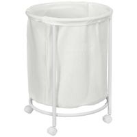 100 Litre Round Laundry Hamper with Wheels for Bedroom Bathroom Cream White - 850-297V70CW