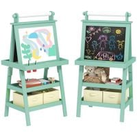 Double-Sided Art Easel for Kids with Paper Roll Storage Baskets Green - 3B0-012V80GN