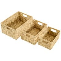 Set of 3 Wicker Storage Baskets Woven Baskets with Handles Natural - 850-317V00ND