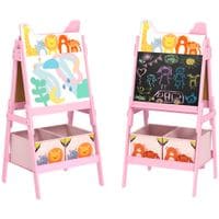 2 in 1 Kids Easel with Whiteboard Chalkboard Storage Boxes Pink - 3B0-016V80PK