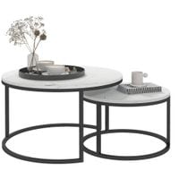 2 Piece Stacking Coffee Table Set Steel Frame Marble-Effect White - 833-873V00WT