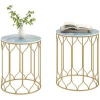 Nesting Small Garden Table Set of 2 with Marble Effect Top Multi - 84G-572V00MX