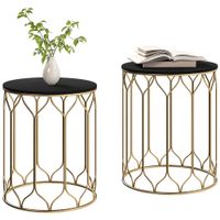 Nesting Small Garden Table Set of 2 with Marble Effect Top Black - 84G-572V00BK