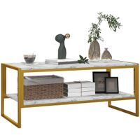 Two-Tier Coffee Table with Marble Effect Shelf and Metal Frame White - 833-821V81WT
