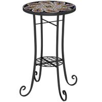 35.5cm Round Mosaic Garden Side Table Plant Stand with Shelf Orange - 84G-582V00OG
