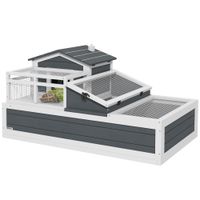 Wooden Tortoise House Indoor Outdoor with Balcony Tray Openable Roof - D40-024V01GY