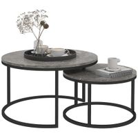 2 Piece Stacking Coffee Table Set Steel Frame Marble Dark Grey - 833-873V80GY