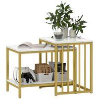 Modern Coffee Table Set of Two with Steel Frame Marble-Effect Gold Tone - 839-375V80GD