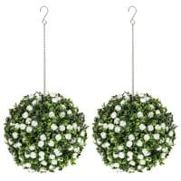 Set of 2 Artificial Plant Topiary Rose Balls Faux Plants White - 830-957V00WT