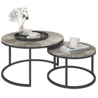 2 Piece Stacking Coffee Table Set Steel Frame Cement-Effect Top Foot Pads - 833-873V81GY