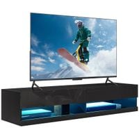 High Gloss TV Stand Unit Wall Mounted with LED Lights Black - 839-651V00BK