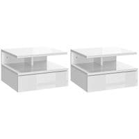 Nightstand Set of 2 Wall Mounted Bedside Cabinet High Gloss White - 831-338V00WT