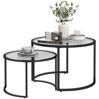 Glass Coffee Table Set of 2 Round Nest of Tables for Living Room - 839-798V00BK