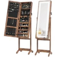 Mirrored Jewellery Cabinet with led Light Lockable Jewellery Rustic Brown - 831-463V80RB
