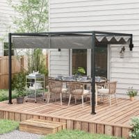 3 x 4m Wall Mounted Pergola with Retractable Roof Dark Grey - 84C-470V02CG