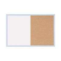 Pastel Magnetic Combination Board, 60 x 40cm, Cork and DryWipe Lacquered Steel Surface, Pastel Blue-lined MDF Frame