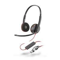 Poly Black Wire C3220 USB-C Stereo Headset with USB Adapter