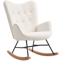 Upholstered Velvet Rocking Chair with Solid Wood Legs - Cream
