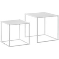 Nesting Coffee Table Set of 2, Nest of Tables with Steel Frame - White