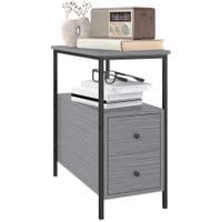Narrow End Table, Sofa Side Table with 2 Drawers Storage Shelf - Grey