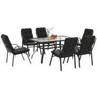 7 PCs Garden Dining Set w/Umbrella Hole and Cushion - Black