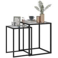 Nesting Tables Set of 2, End Table with Tempered Glass Top - Black